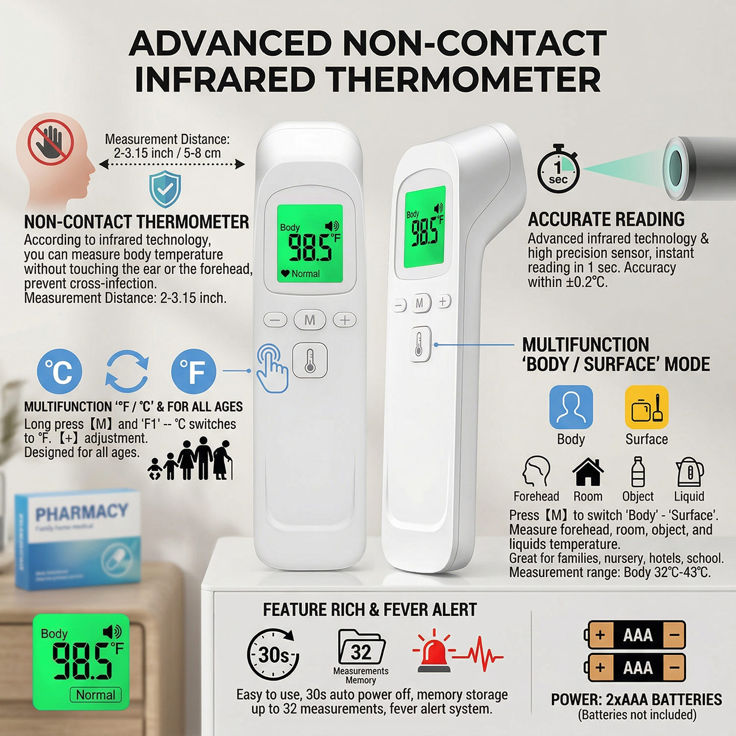 Termómetro Digital de Frente E - Pulse Oximeter reseña y precio